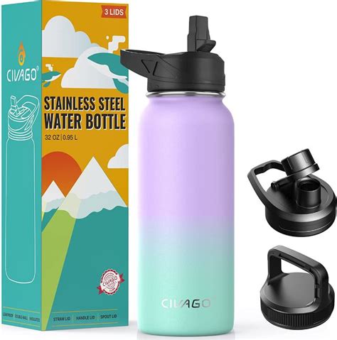 Civago Oz Insulated Water Bottle With Straw Stainless Steel Sports