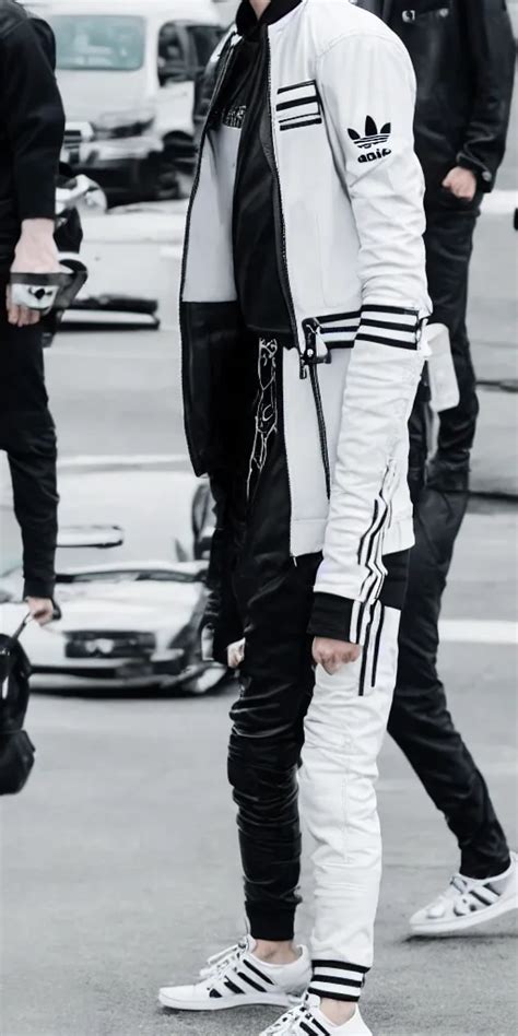 Gopnik In A Black Leather Jacket White Adidas Pants Stable Diffusion