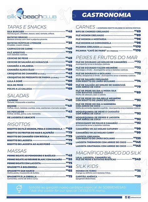 Menu Em Silk Beach Club Búzios Armação Dos Búzios