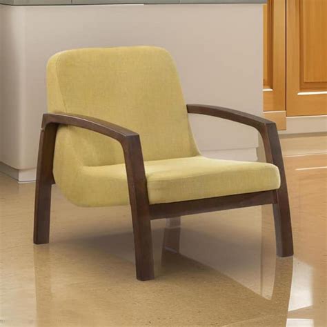 Benjara Yellow Fabric Arm Chair With Block Legs And Padded Seat