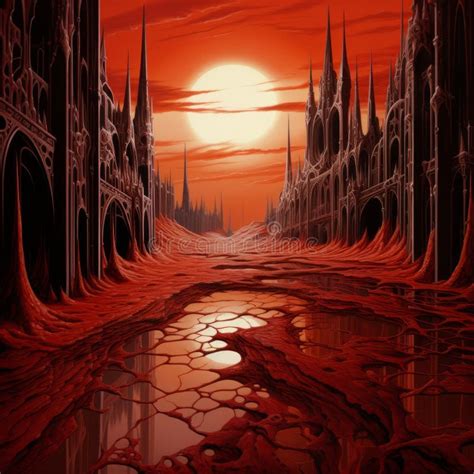 Abstract Red City A Gothic Horror Inspired Melting Alien World Stock