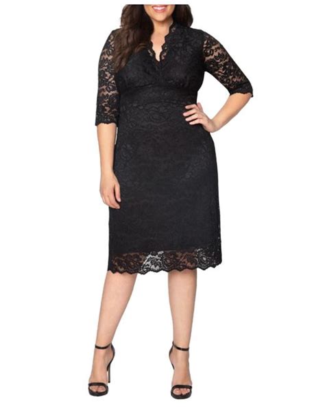 Kiyonna Plus Size Scalloped Boudoir Lace Cocktail Dress In Black Lyst