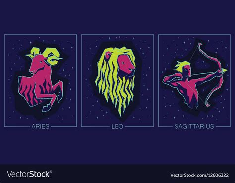 Zodiac Fire Signs Aries Leo Sagittarius Royalty Free Vector