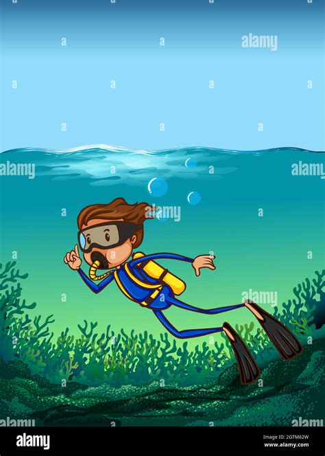 Cartoon Man Scuba Diving Stock Vector Images Alamy