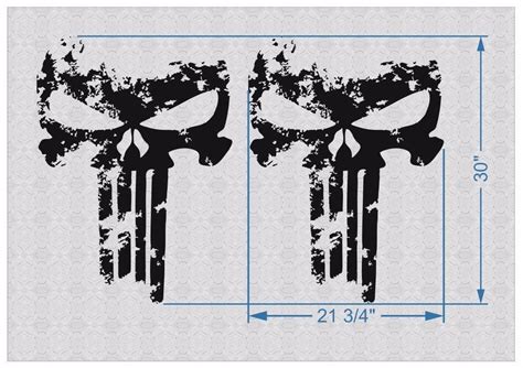 Pair 30 PUNISHER Skull Distressed Hood Side Vinyl Decal Sticker For