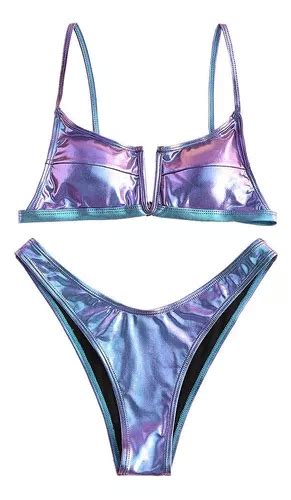 Traje De Ba O Bikini Bandeau Brillante Con Cuello En V Mujer Meses