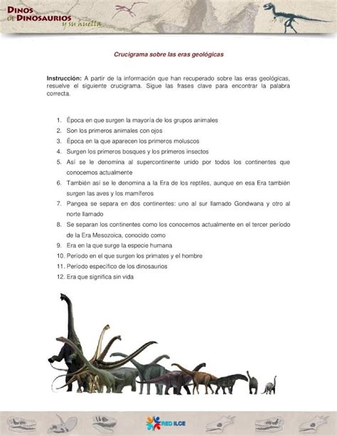 PDF Crucigrama sobre las eras geológicas Instrucción A partir de la