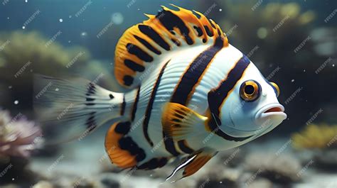 Premium Photo | A fish with black and white stripes and a black and white striped tail