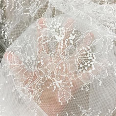 1 Yard Off White Clear Sequin Bridal Veil Lace Fabric Wedding Dress