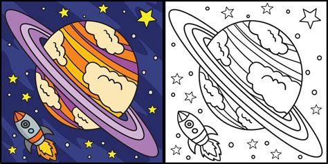 Planet Saturn Coloring Page Colored Illustration 21964731 Vector Art at ...