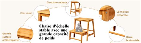 Costway Tabouret d Echelle Pliante Marchepied avec 2 étages en Bambou