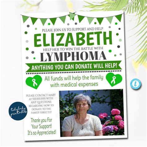 Lymphoma Benefit Fundraiser Flyer Green Ribbon Charity — Tidylady Printables