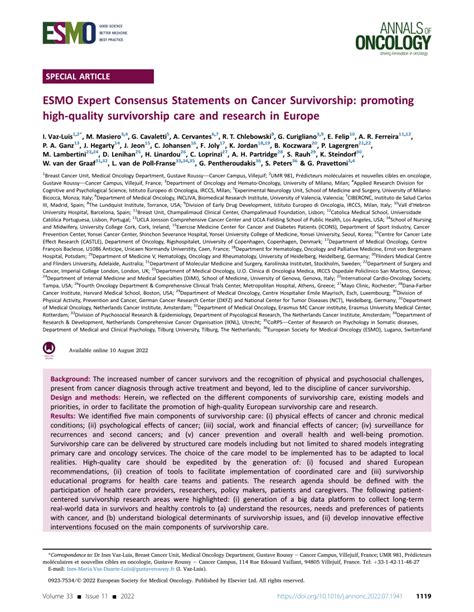 Pdf Esmo Expert Consensus Statements On Cancer Survivorship