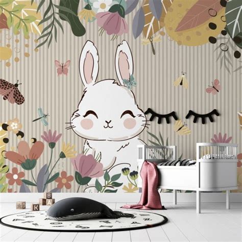 Bunny & Butterfly Wallpaper Mural | Silk Interiors Wallpaper Australia