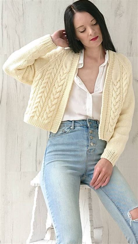 Cropped Cable Knit Handmade Cardigan Chunky Knit Oversize Etsy