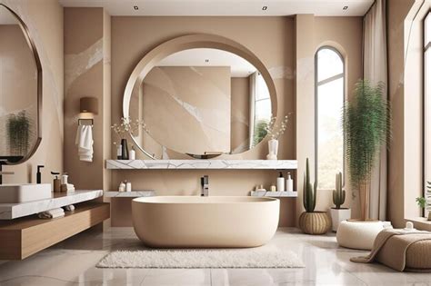 Premium Ai Image Modern Bathroom Interior With Beige Walls Marble