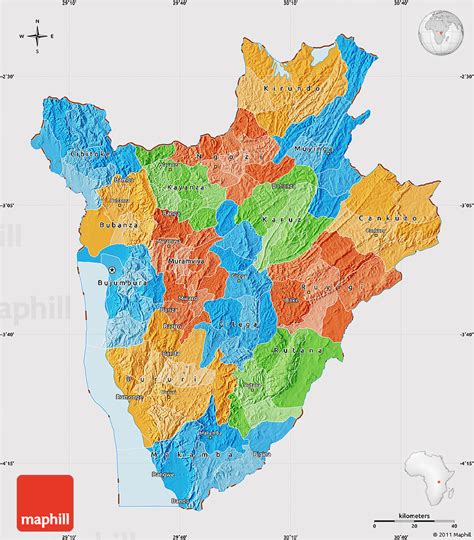 Political Map of Burundi, cropped outside