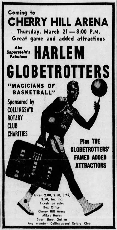 Harlem Globetrotters At Cherry Hill Arena Ad 1968 02 20 ™