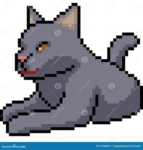 Vector pixel art black cat stock vector. Illustration of lying - 121386321