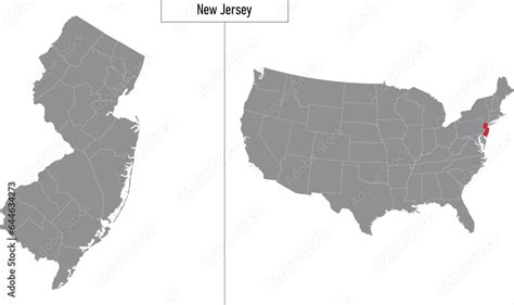 map of New Jersey state of United States and location on USA map Stock ...