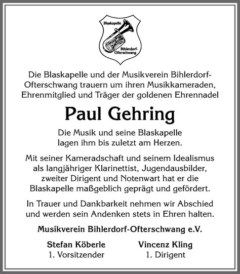 Traueranzeigen Von Paul Gehring Allg Uer Zeitung