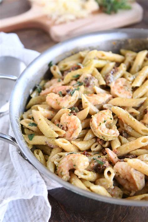 Easy Shrimp Pesto Pasta Recipe Mel S Kitchen Cafe