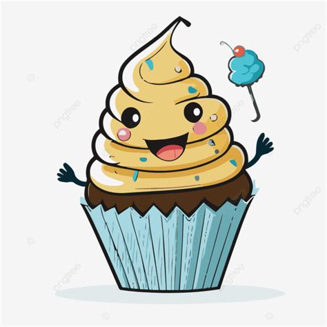 Happy Birthday Cupcake Vector Sticker Clipart Cute Cartoon Cupcake