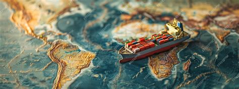 Premium Photo | A model of a container ship on a world map