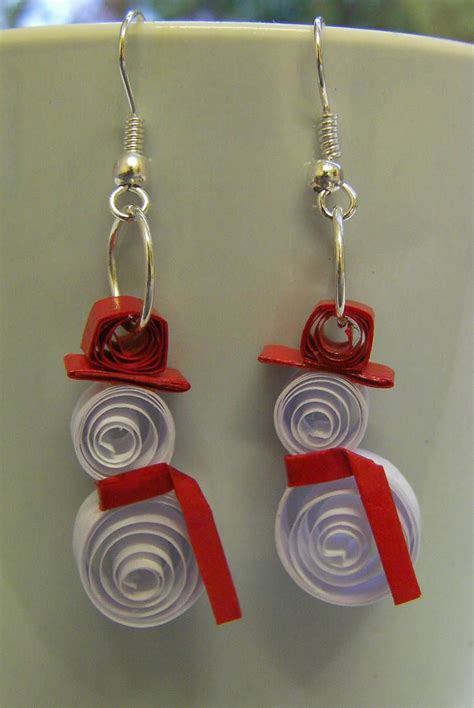 Red Paper Quilled Snowman Earrings By Cunningcatcrafts Paper Quilling