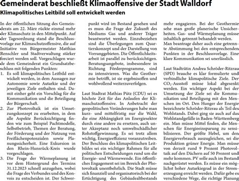 Gemeinderat Beschlie T Klimaoffensive Der Stadt Walldorf