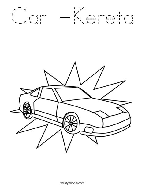 Car Kereta Coloring Page Tracing Twisty Noodle