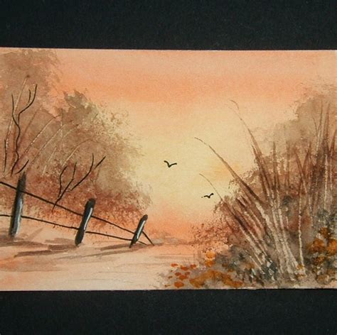 Sunset Landscape Art Painting Original Aceo Ref Folksy