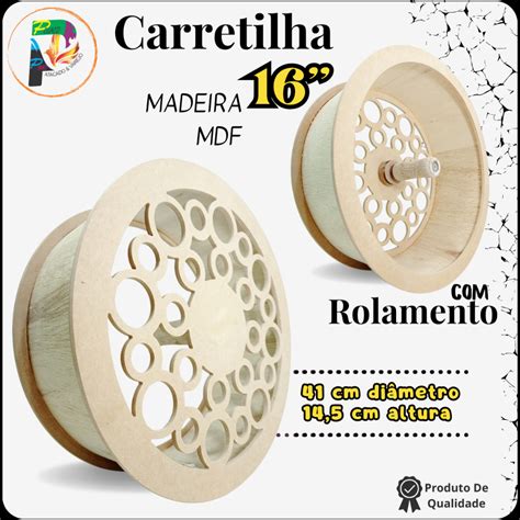 Carretilha De Madeira Mdf 41 Cm Rolamento Crua De Pipa 01 Unidade