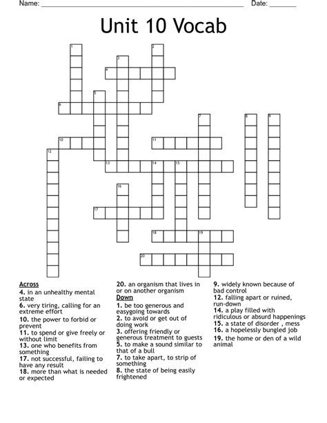 Unit 10 Vocab Crossword Wordmint