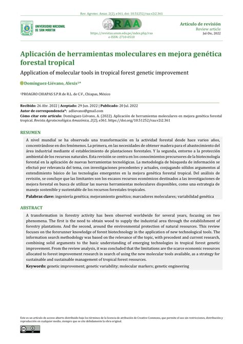 Pdf Aplicaci N De Herramientas Moleculares En Mejora Gen Tica