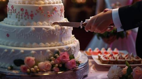 Premium Photo Traditional Wedding Cake Cutting Ceremony Sweet