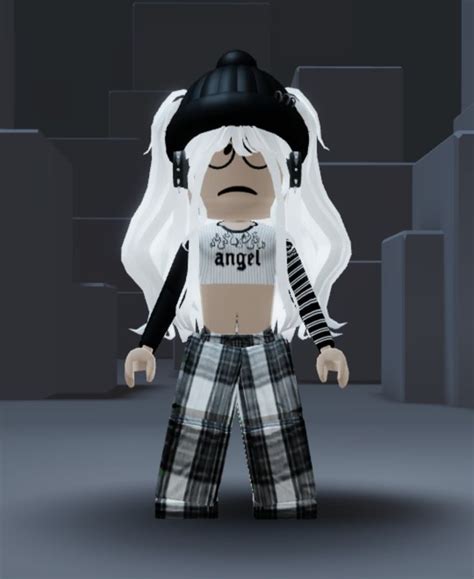 An Animated Character With White Hair Wearing Plaid Pants And A Black