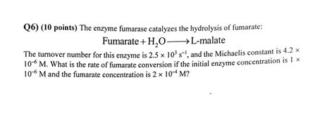 Solved Q6 10 Points The Enzyme Fumarase Catalyzes The Chegg