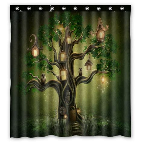 Phfzk Tree Of Life Shower Curtain Fantasy Forest Tree Polyester Fabric Bathroom Shower Curtain