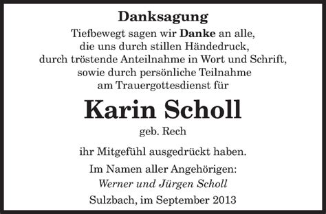 Traueranzeigen Von Karin Scholl Saarbruecker Zeitung Trauer De