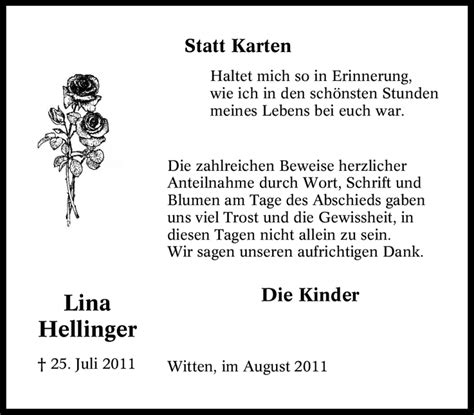 Traueranzeigen Von Lina Hellinger Trauer In NRW De