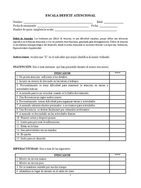 Escala Deficit Atencional Pdf Desorden Hiperactivo Y Deficit De Atencion Atención