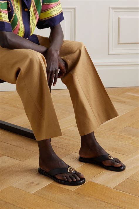 Gucci Nadeline Logo Embellished Leather Flip Flops
