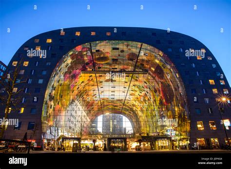 Exterior Night View Of The New And Colored Market Hall Markthal In