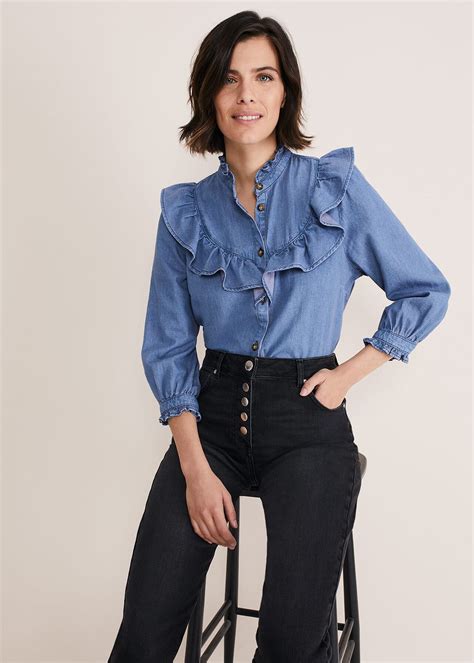 Maryam Ruffle Front Denim Blouse