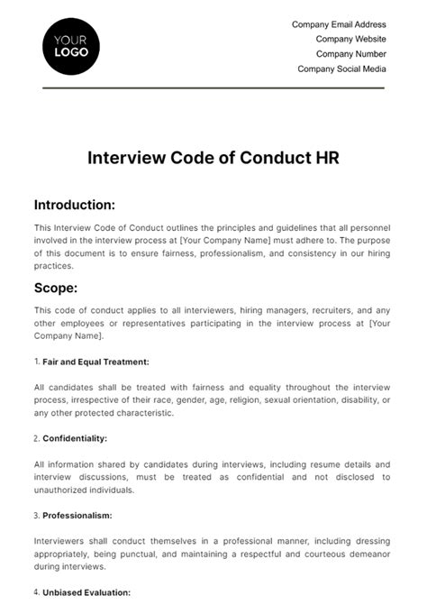 Free Interview Code Of Conduct Hr Template Edit Online And Download