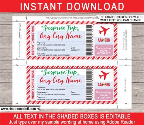 Printable Christmas Vacation Surprise Trip Boarding Pass Printable