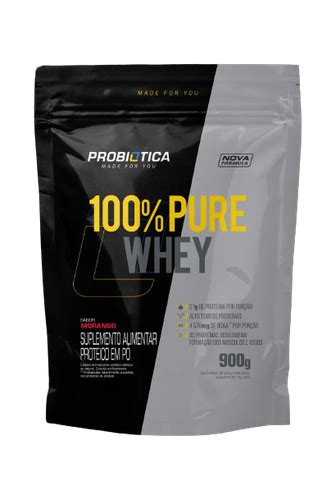 100 Pure Whey Refil Probiótica Morango 900g Farmácias Heroos