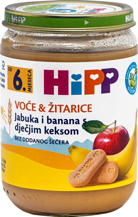 HIPP EKO kašica za bebe keks jabuka i banana 6 mj 190 g dm hr