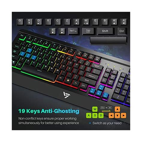 VicTsing Gaming Keyboard Mouse Combo, Ultra-Slim Rainbow LED Backlit Keyboard with Ergonomic ...